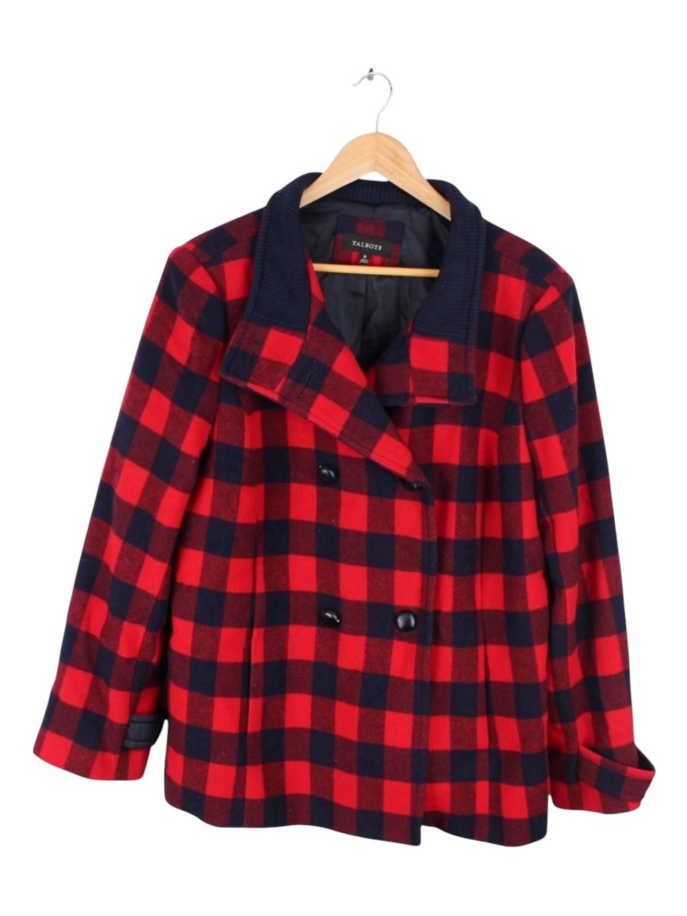 Talbots Buffalo Plaid Wool Blend Peacoat Jacket Red‎ Navy Women's Size 18
